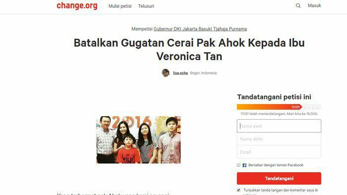 Sudah Lebih dari 11 Ribu Orang Tak Setuju Ahok Ceraikan Veronica Tan