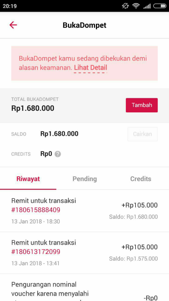 Dompet Buka Lapak Di Bekukan