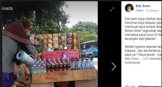 Tulis soal Ahok di Gerobaknya, Pedagang Kopi Ini Panen Pembeli