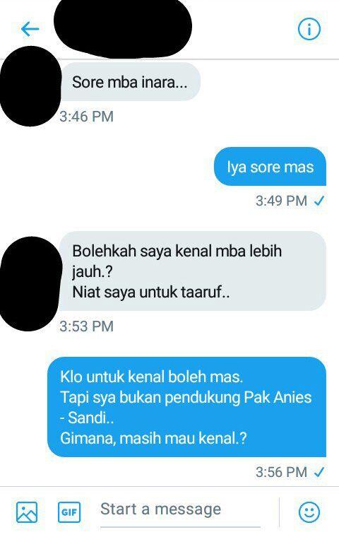 Pria Chat Cewek Ajak Taaruf,Tapi Saat Dibilang Bukan Dukung Anies-Sandi,Reaksinya....