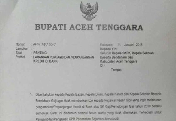 Bupati Agara Larang Perpanjangan Kredit di Bank Bagi PNS
