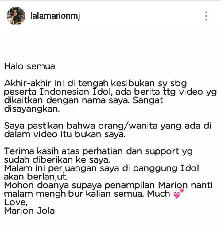 Akhirnya Lala Marion Jola Bersuara Lewat Akun Instagram @lalamarionmj Yang HeboH Gan