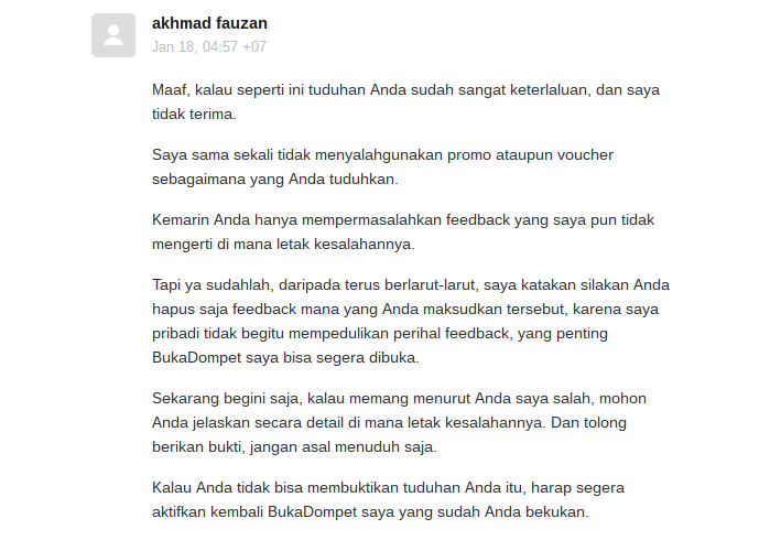 Akun BukaDompet Saya Dibekukan dengan Keterangan yang Tidak Jelas
