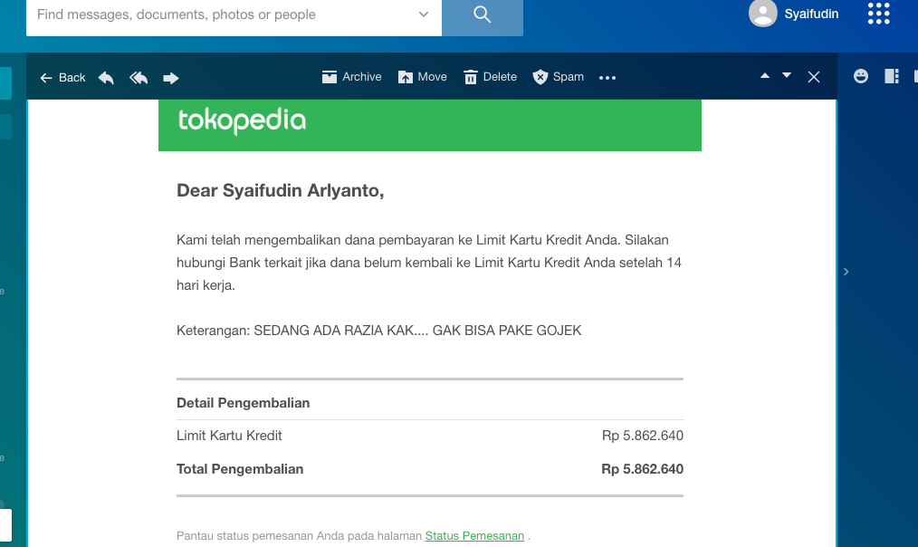 PENGEMBALIAN LIMIT KE KARTU KREDIT TOKOPEDIA SANGAT MENGECEWAKAN!