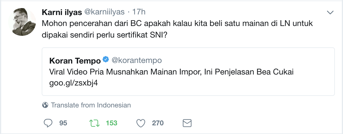 Alot.. Bea Cukai Masih Mengharuskan SNI Walaupun Untuk Perorangan