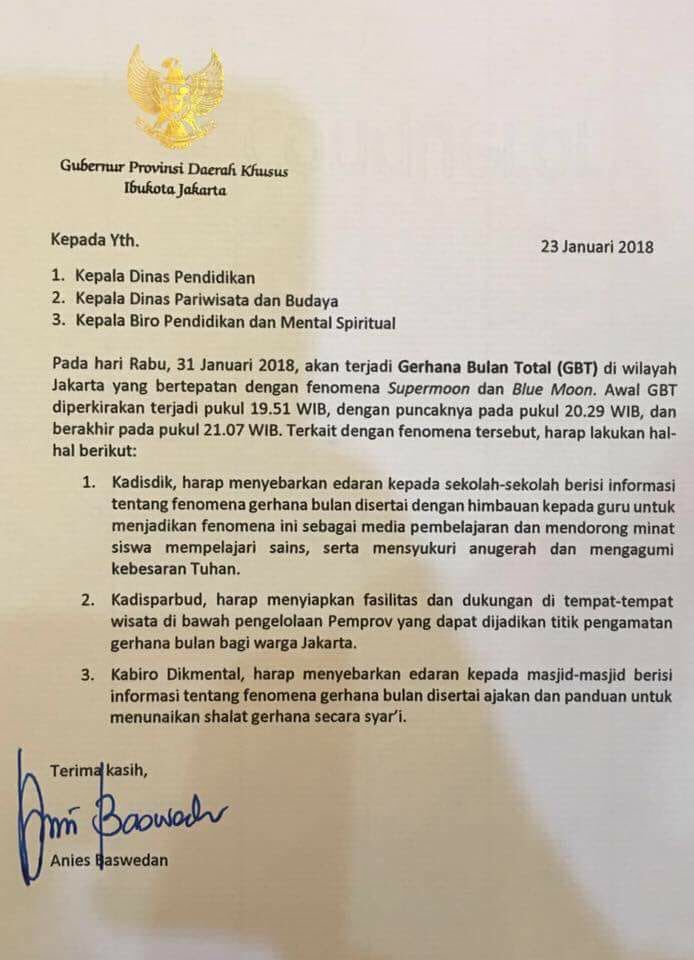 Fenomena Gerhana Bulan Total Sapa Jakarta, Anies Minta 3 Dinas Bersiap