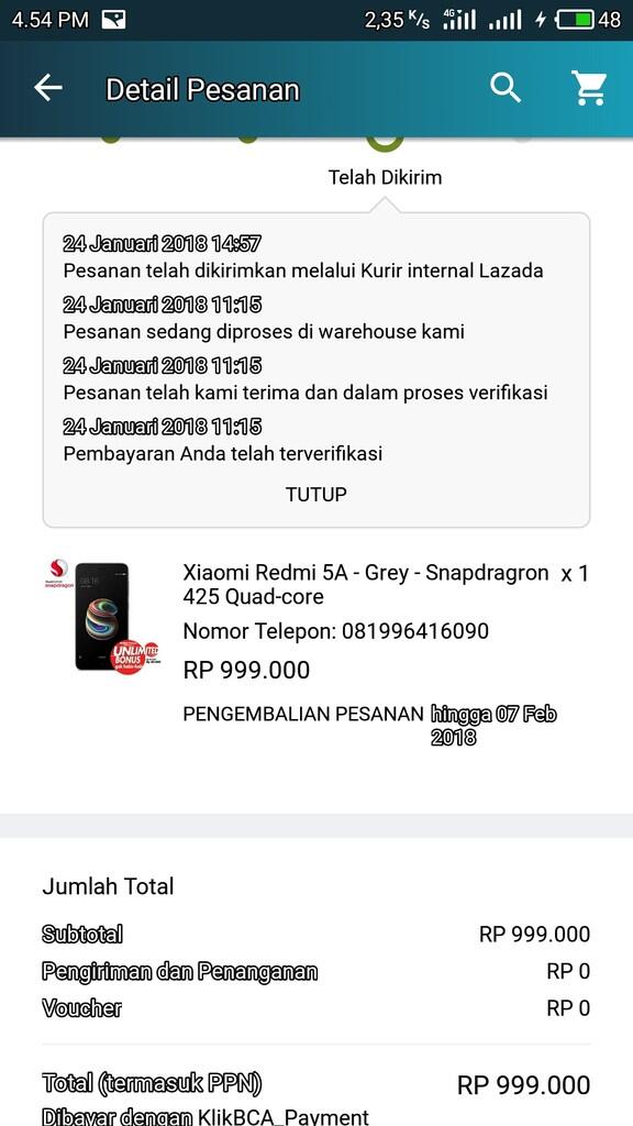 PESANAN DIBATALKAN SECARA SEPIHAL OLEH LAZADA.CO.ID