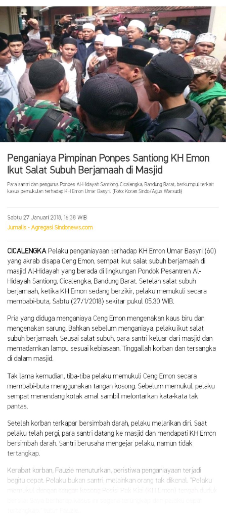 Polisi Buru Penganiaya Kiai di Masjid
