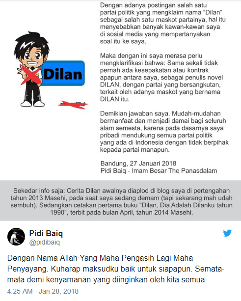 Dilan Jadi Maskot PKS, Pidi Baiq: Tak Ada Kesepakatan