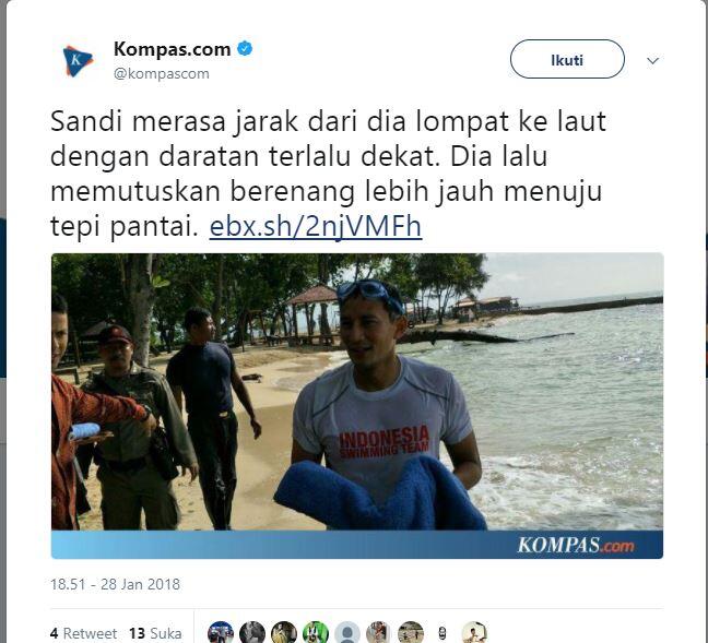 Saat Mendekati Pulau Bidadari, Sandiaga Ceburkan Diri ke Laut