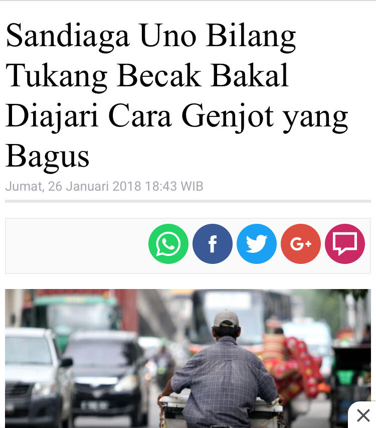 Sandiaga Uno: Becak Listrik Angkutan yang Lagi Ngetren di Dunia