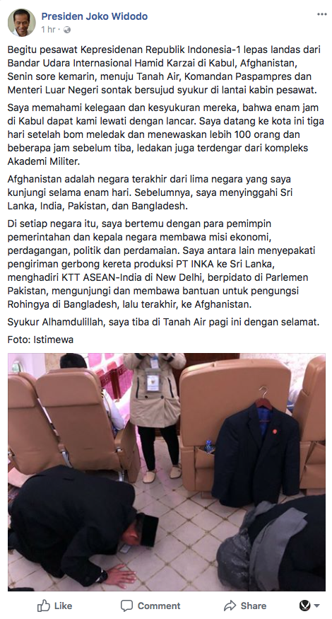 Ini Kata Presiden Jokowi Terkait Foto Menlu dan Danpaspampres Sujud Sukur