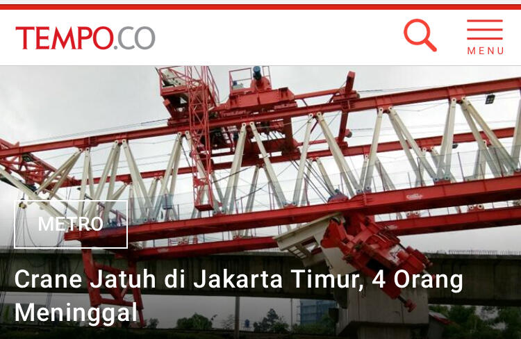 Crane proyek double-double track kereta jatuh, 4 orang tewas