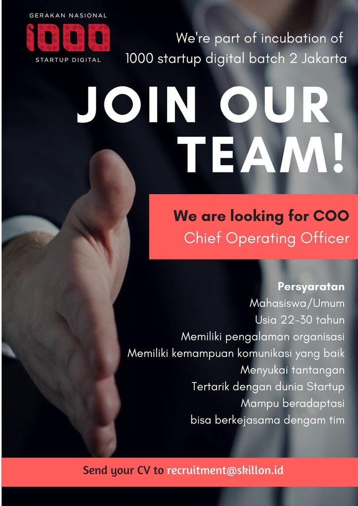 Dicari Partner sebagai COO (Chief Operating Officer)