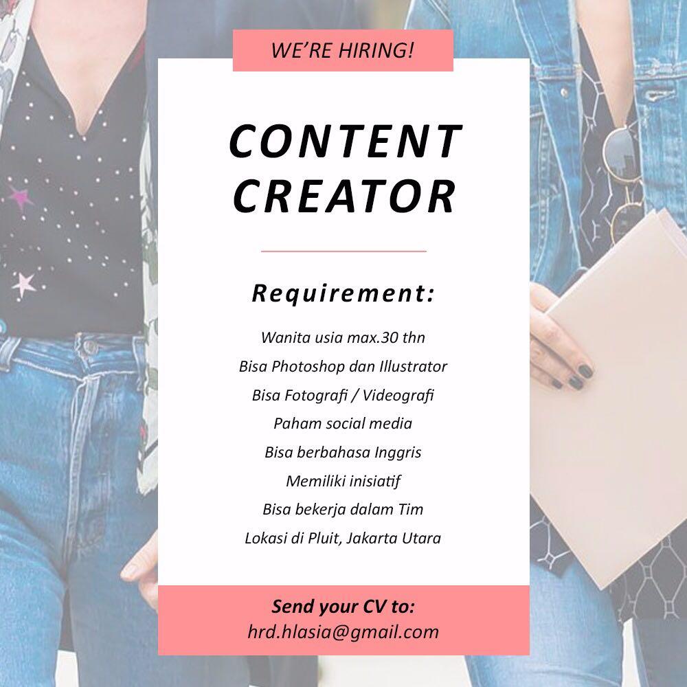 Lowongan Admin, Content Creator, Web Admin di Pluit, Jakarta Utara