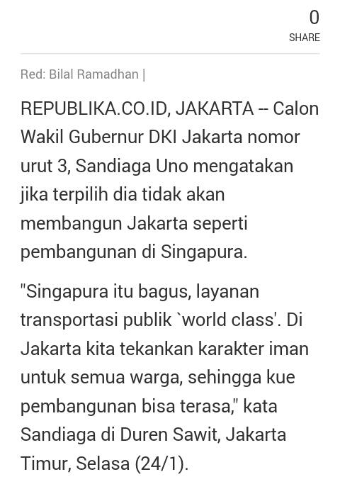 Sandiaga dan Adopsi Konsep Negara Lain untuk Jakarta