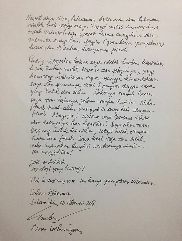 Anas Urbaningrum Tulis Surat Sindiran Untuk SBY : "This Is Not My War"