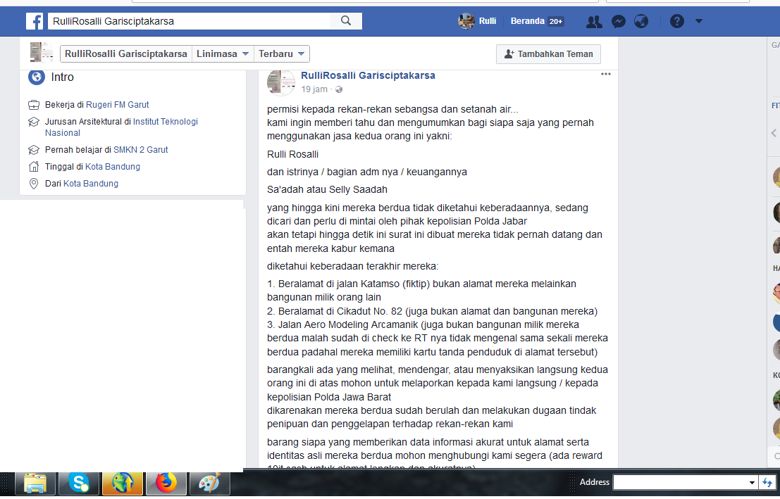 KLARIFIKASI THREAD Penipuan Oleh Rulli Rosalli dan Saadah (owner Garis Cipta Karsa)