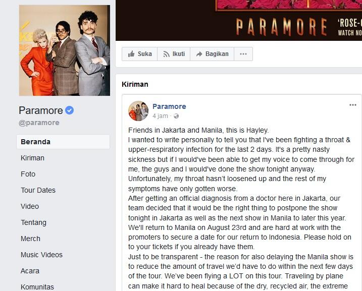 Deretan Ekspresi Kesedihan Parafamily Saat Konser Paramore Batal