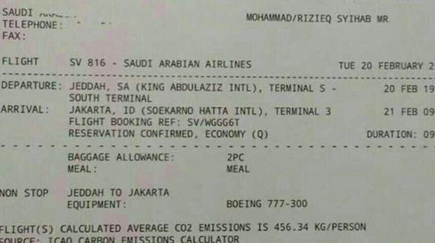 Foto Tiket Beredar, Habib Rizieq Tiba di RI 21 Februari Pukul 09.00