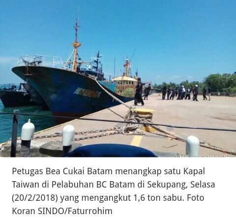 Selundupkan 1,6 Ton Sabu, Kapal Taiwan Ditangkap Bea Cukai