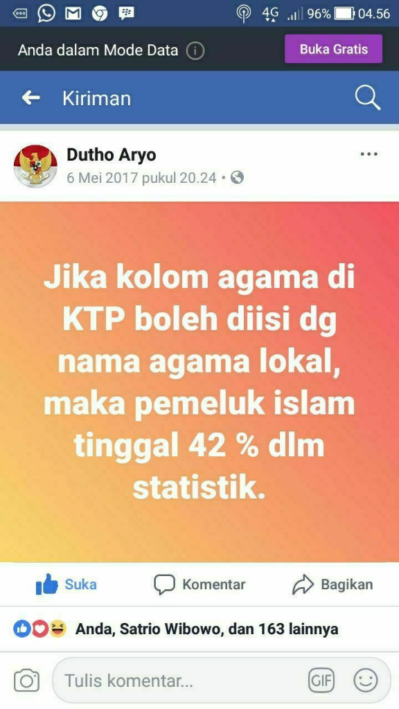 Penganut Aliran Kepercayaan tak Sampai 10 Juta Jiwa