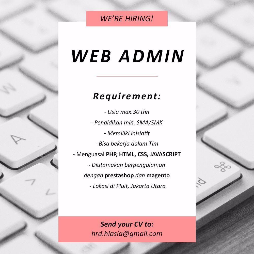 Lowongan Admin, Content Creator, Web Admin di Pluit, Jakarta Utara