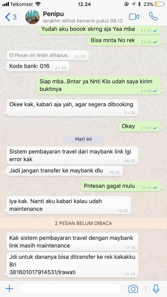 PENIPUAN ONLINE @hotel.diskon40 instagram