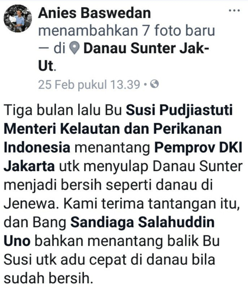 Klaim Sulap Danau Sunter jadi Bersih. Gabener Lakukan Pembohongan Publik?