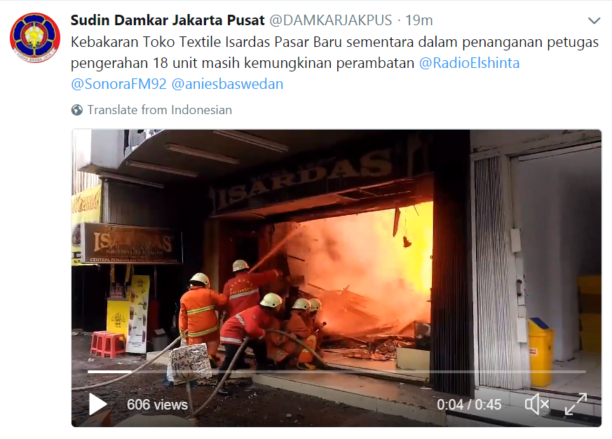 Sore Ini Pasar Baru Jakarta Kebakaran