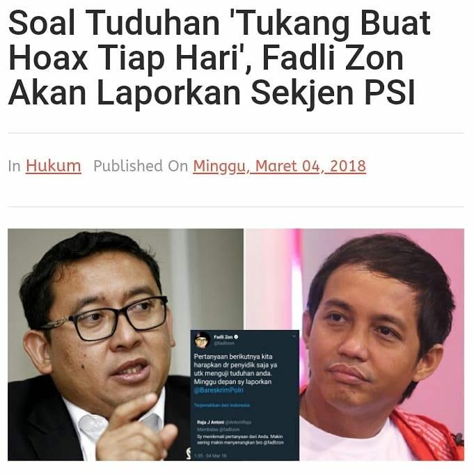 Fadli Zon akan melaporkan Sekjen PSI ini ke Bareskrim Polri.