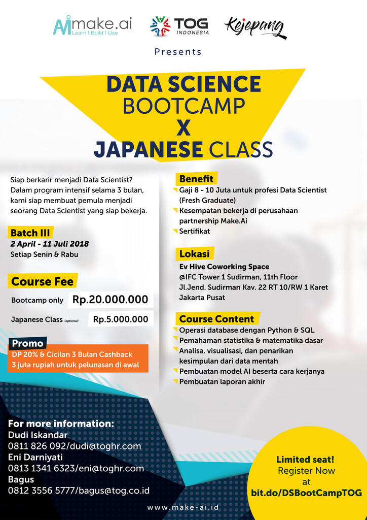 DATA SCIENCE &#91;BOOTCAMP&#93; 2 April - 11 Juli 2018
