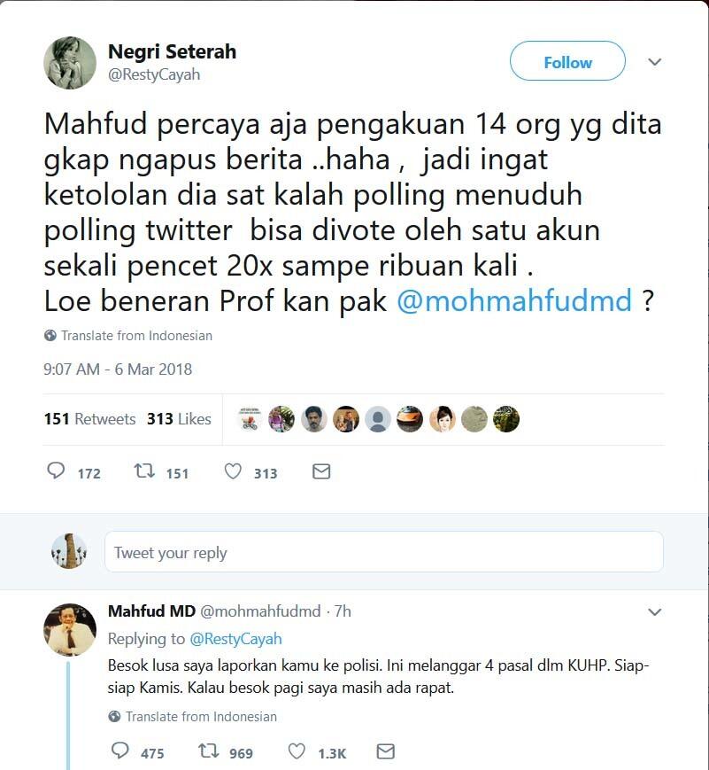 Mahfud MD akan Laporkan @RestyCayah