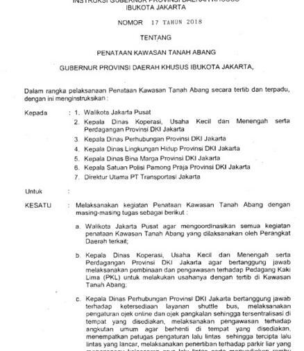 Ini Ingub penataan kawasan Tanah Abang, tak ada instruksi penutupan Jl Jatibaru