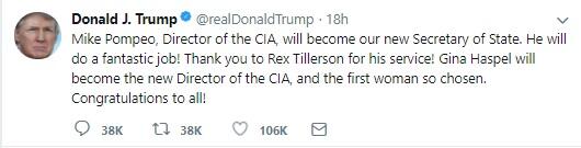 Gokil, Donald Trump Pecat Menlu AS Lewat Cuitan Twitter