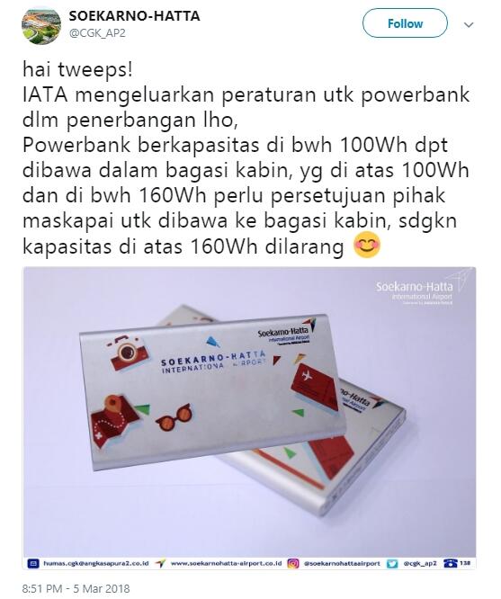 Peraturan Baru mengenai Pelarangan membawa 'Powerbank' di Pesawat