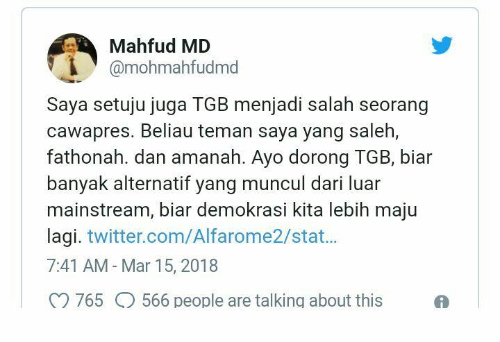 Mahfud MD Ungkap Sosok Asli Gubernur NTB TGB Zainul Majdi yang Diusulkan Maju Pilpres
