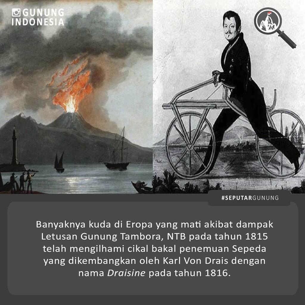 Ternyata, Letusan Gunung Tambora Menginspirasi Penemuan Sepeda Pertama Kalinya