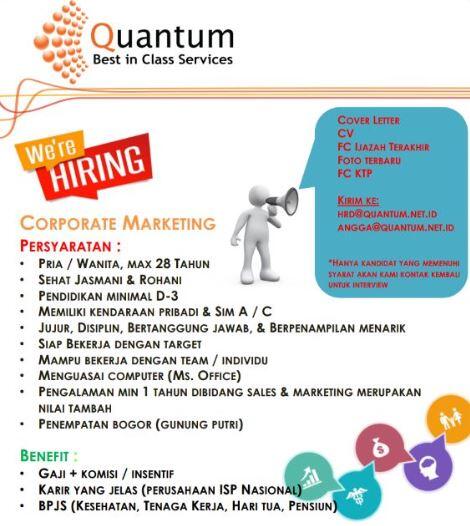 &#91;Gunung Putri&#93; Lowongan Kerja Corporate Marketing PT Quantum Tera Network