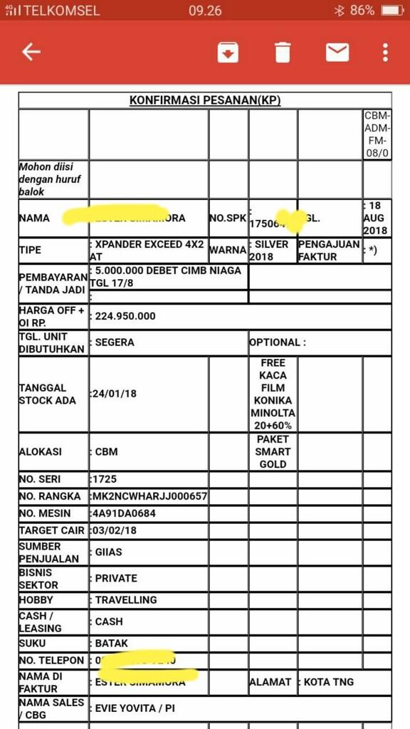 Sangat kecewa Pelayanan PT Ciwangi Berlian Motor Pondok Indah