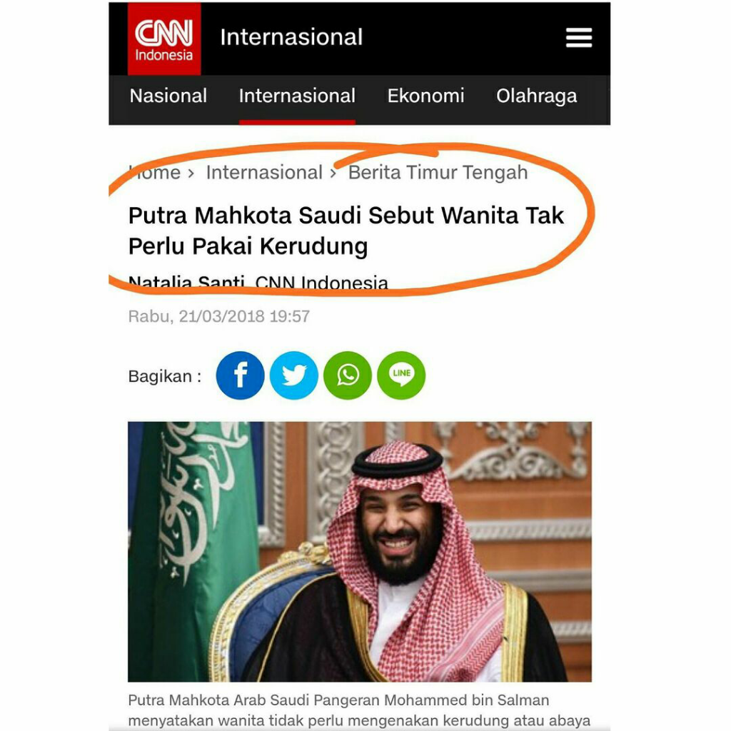 Putra Mahkota Saudi tidak Mengatakan Agar tak Perlu Pakai Kerudung Salah Besar