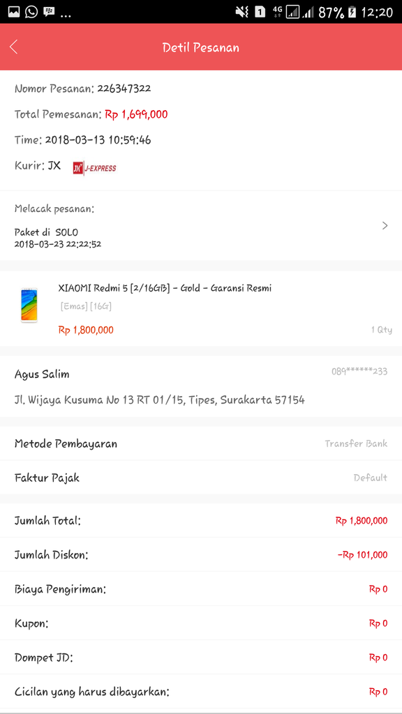 JD.ID dan J Express Pengiriman melebihi estimasi dan sangat mengecewakan