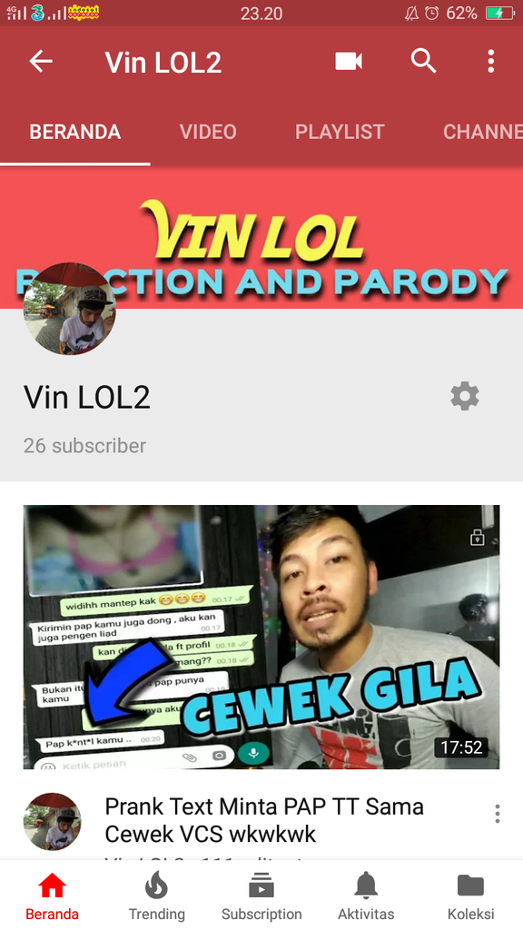 Akun youtube Vin LOL Di Banned Youtube