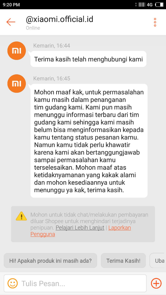 XIAOMI OFFICIAL SHOP (SHOPEE) MENGECEWAKAN SEKALI
