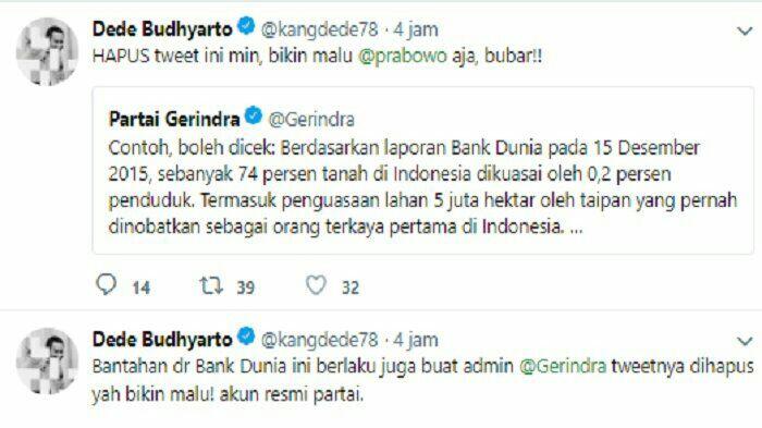 Gerindra Sama dengan HanafiRais Soal Data Tanah BankDunia, Dede Budhyarto: Bikin malu
