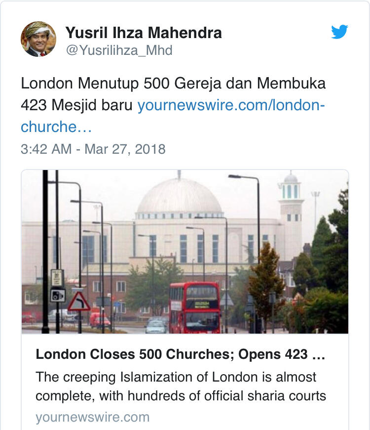 Mengecek Kebenaran Klaim Yusril soal 500 Gereja yang Ditutup di London