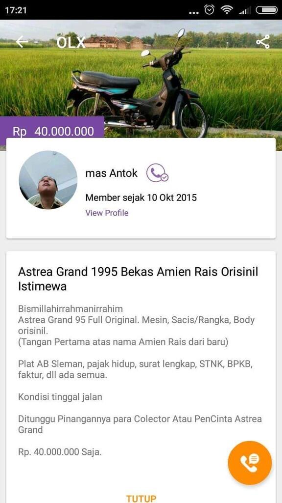 Viral!! Bekas Amin Rais Dijual 40 Juta. Siapa yang mau membelinya ?