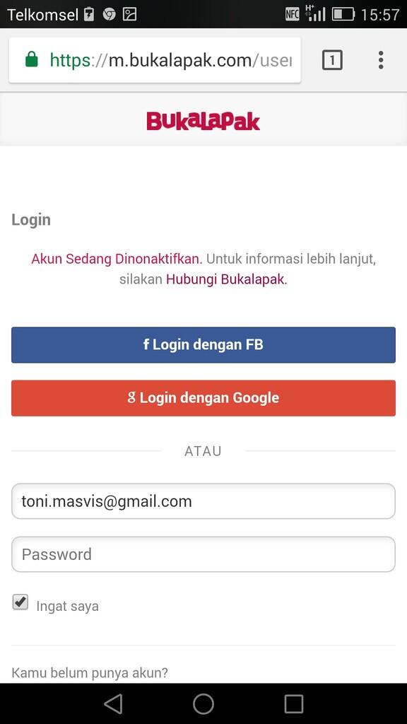 Akun belanja bukalapak saya di non aktifkan sama bukalapak