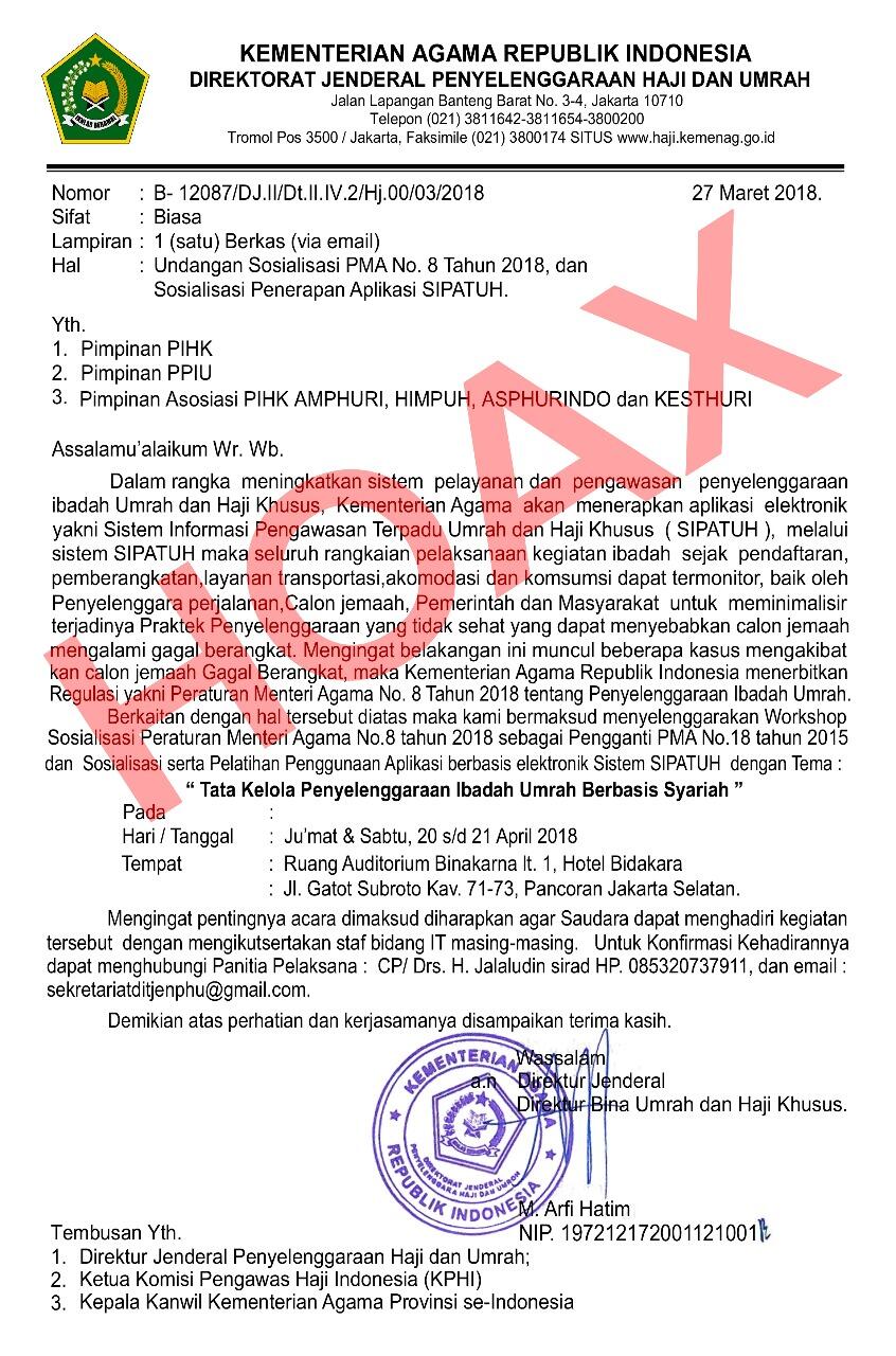 Hoax, Undangan Sosialisasi PMA Umrah Berbayar