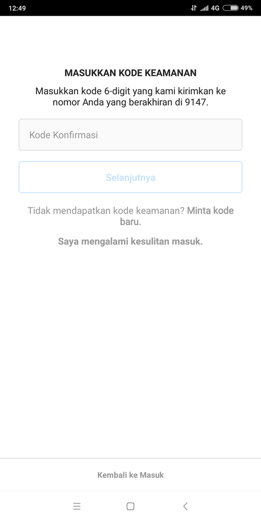 Saya tidak bisa masuk Instagram karena nomer hp saya hilang